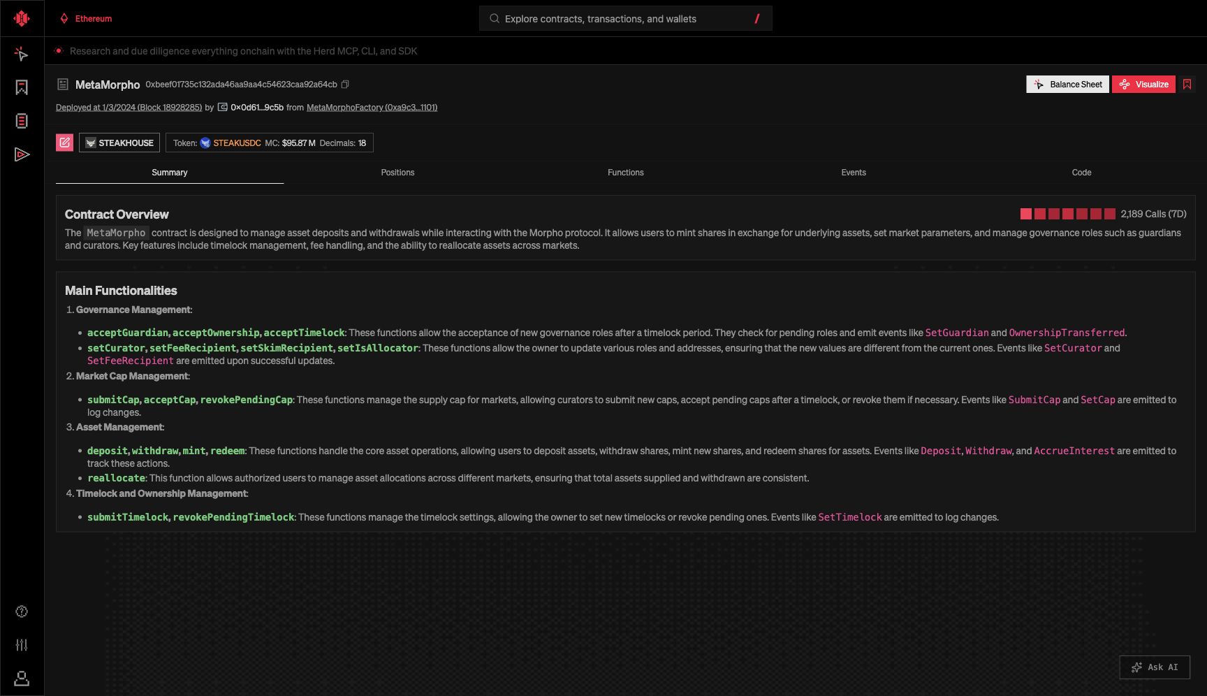 Herd explorer contract page for steakUSDC